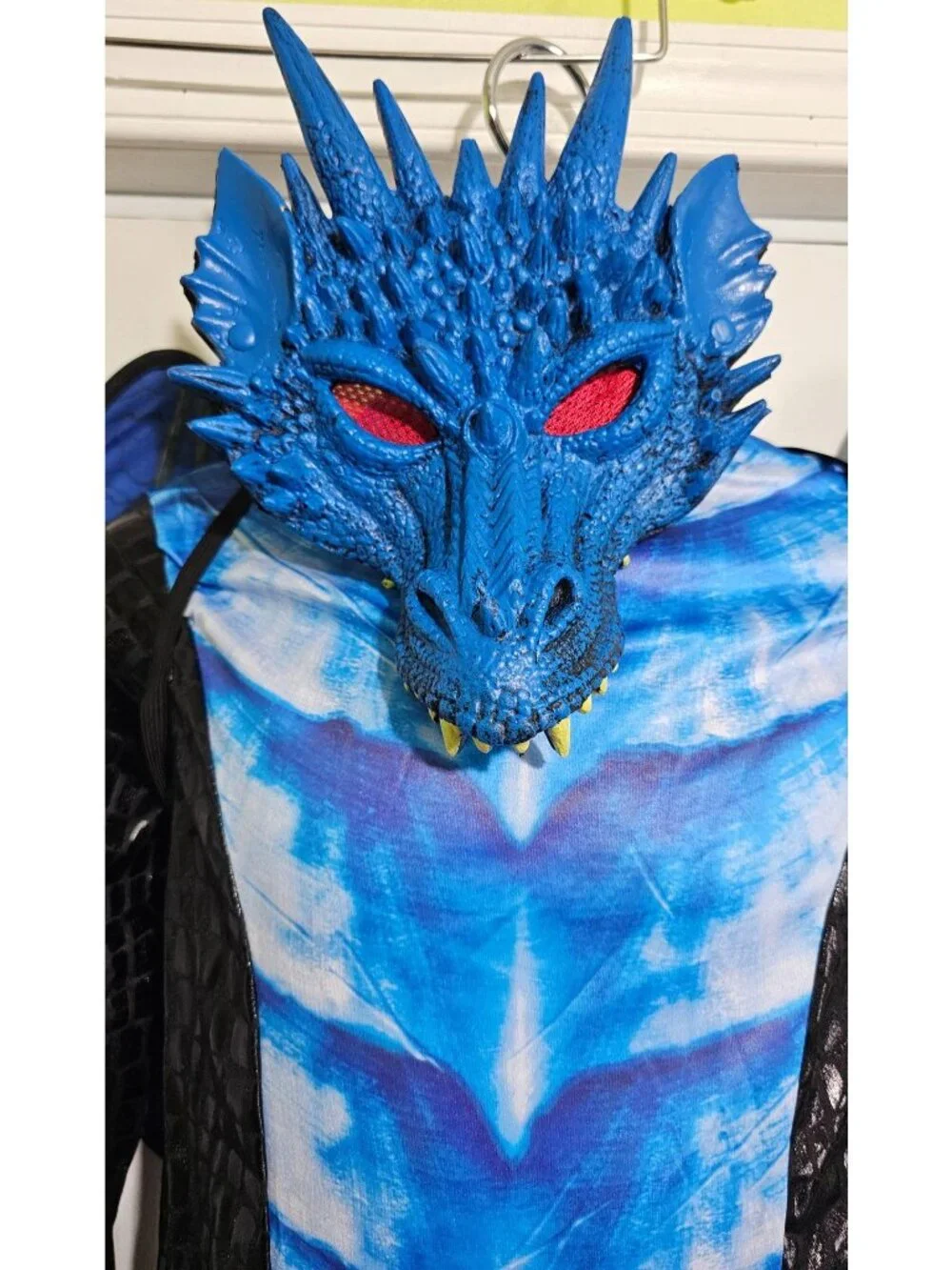 Deadly Dragon Kids Costume Black Blue scales Mask Tail Wings Halloween Boys XL - Picture 3 of 6